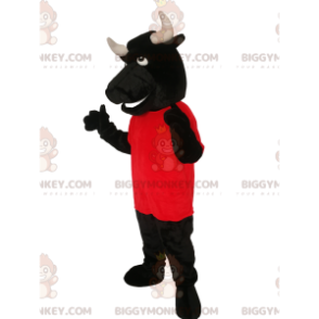 Kostým maskota BIGGYMONKEY™ Černý býk s červeným dresem - Krávy maskoti - BIGGYMONKEY_013852 - BiggyMonkey.com