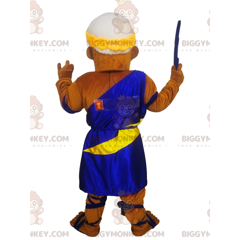 Fantasia de mascote Zeus BIGGYMONKEY™ com toga azul e amarela – Fantasia de mascote Zeus BIGGYMONKEY™ com toga azul e amarela –