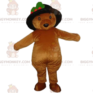 BIGGYMONKEY™ Maskotdräkt Brun björnunge med svart hatt -