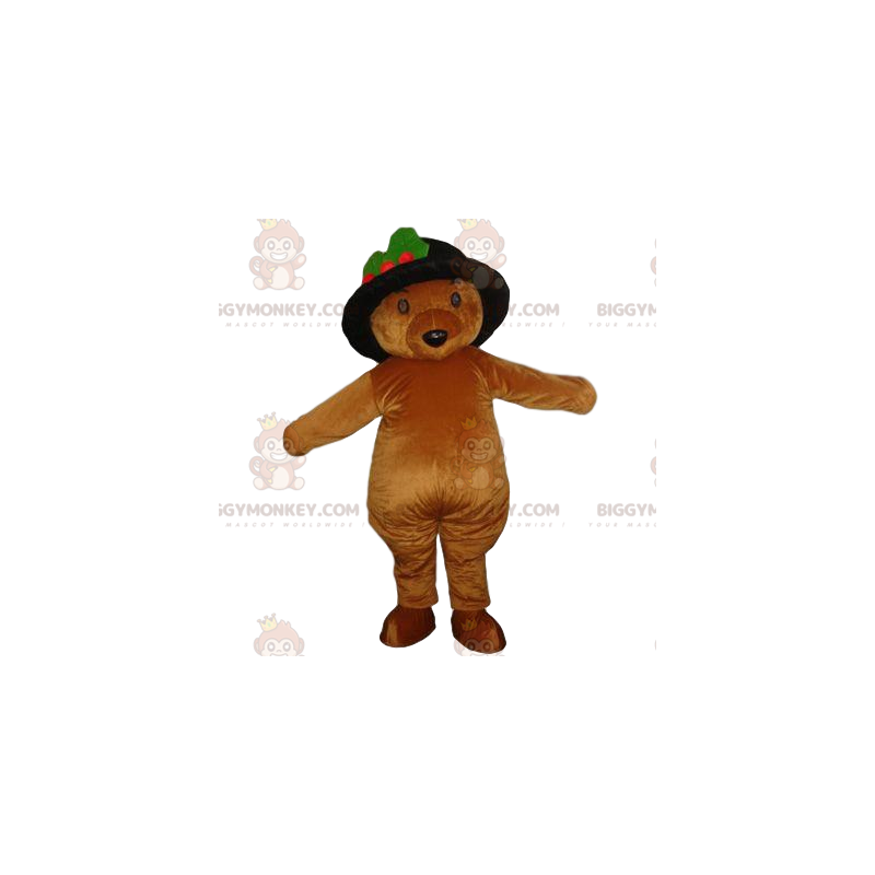 BIGGYMONKEY™ maskottiasu Ruskea karhunpentu mustalla hatulla - BIGGYMONKEY™ maskottiasu Ruskea karhunpentu mustalla hatulla -