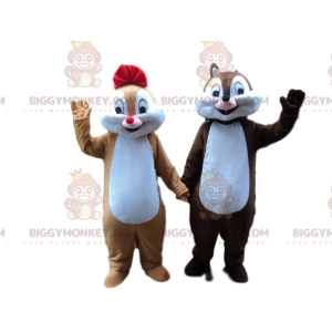 Coppia di costumi mascotte scoiattolo marrone e caramello