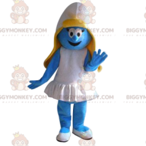 Στολή μασκότ Smurfette BIGGYMONKEY™ με λευκό βολάν φόρεμα -