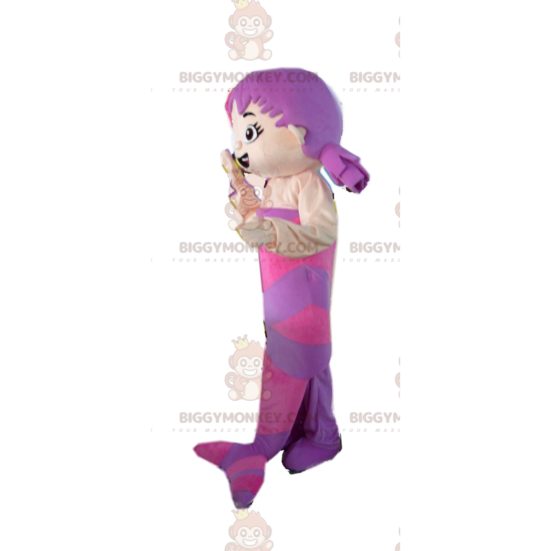 Disfraz de mascota BIGGYMONKEY™ de sirena morada con dos Disfraz de mascota BIGGYMONKEY™ de sirena morada con dos