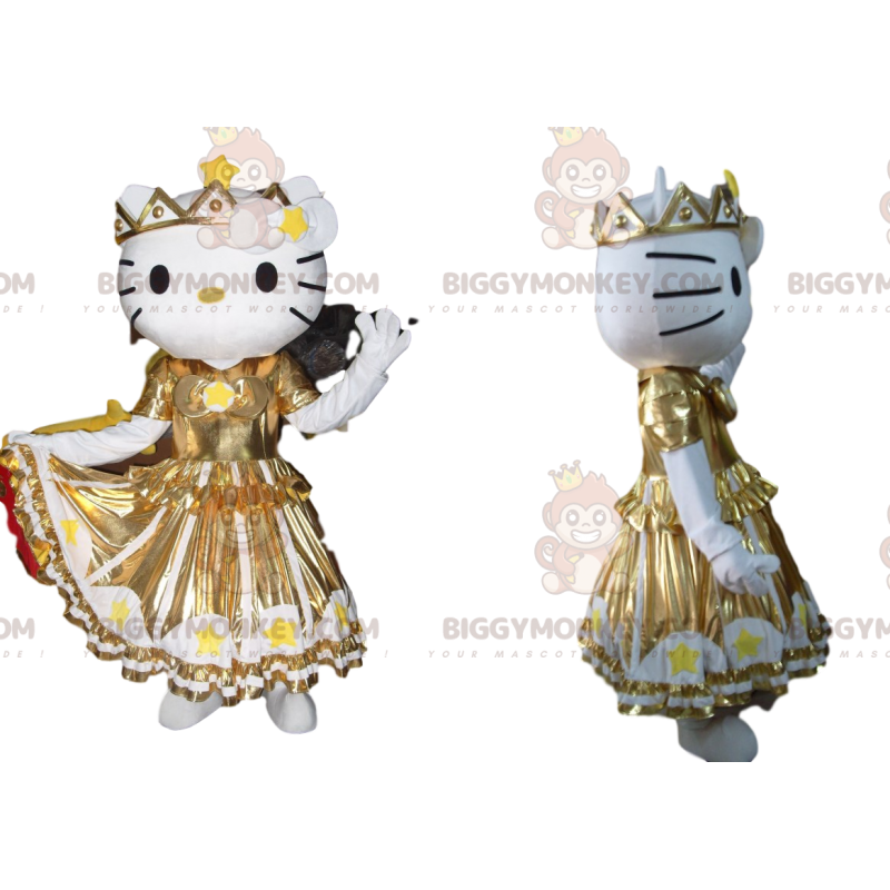 Disfraz de mascota Hello Kitty BIGGYMONKEY™ con vestido dorado Disfraz de mascota Hello Kitty BIGGYMONKEY™ con vestido dorado
