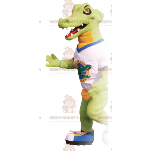 Kostým zelenooranžového krokodýla BIGGYMONKEY™ maskota s