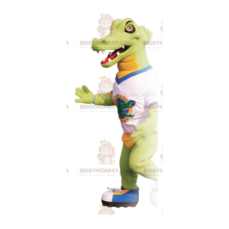 Costume da mascotte BIGGYMONKEY™ coccodrillo verde e arancione Costume da mascotte BIGGYMONKEY™ coccodrillo verde e arancione