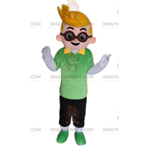 Kostium maskotka mały blond chłopiec z okularami BIGGYMONKEY™ -