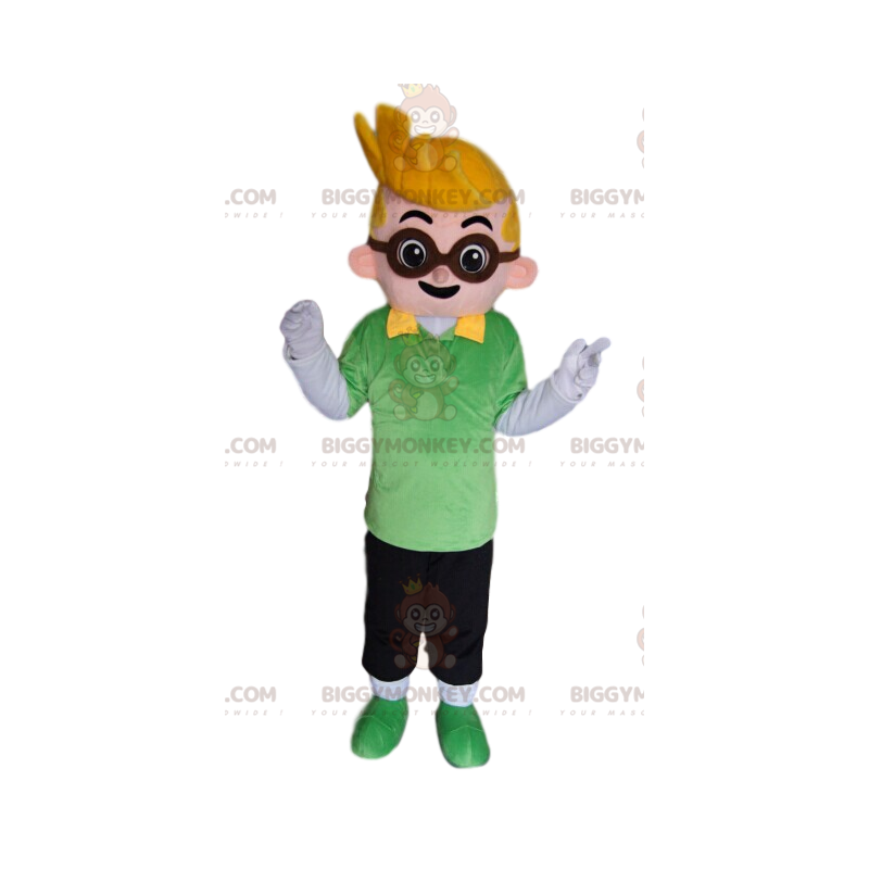 BIGGYMONKEY™ Mascottekostuum voor kleine blonde jongen met bril BIGGYMONKEY™ Mascottekostuum voor kleine blonde jongen met bril