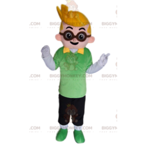 Traje de mascote de menino loiro BIGGYMONKEY™ com óculos –