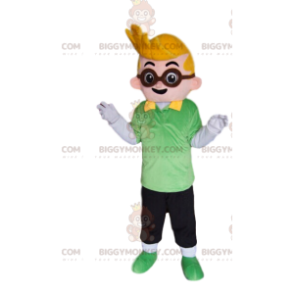 Traje de mascote de menino loiro BIGGYMONKEY™ com óculos –
