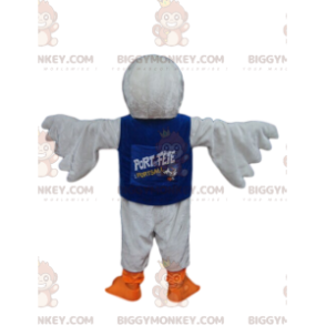 BIGGYMONKEY™ maskotkostume Hvid fugl med blå skjorte - Fuglemaskot - BIGGYMONKEY_013884 - BiggyMonkey.com
