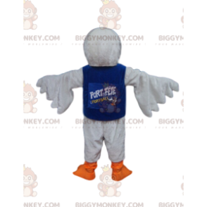 BIGGYMONKEY™ maskotkostume Hvid fugl med blå skjorte - Fuglemaskot - BIGGYMONKEY_013884 - BiggyMonkey.com