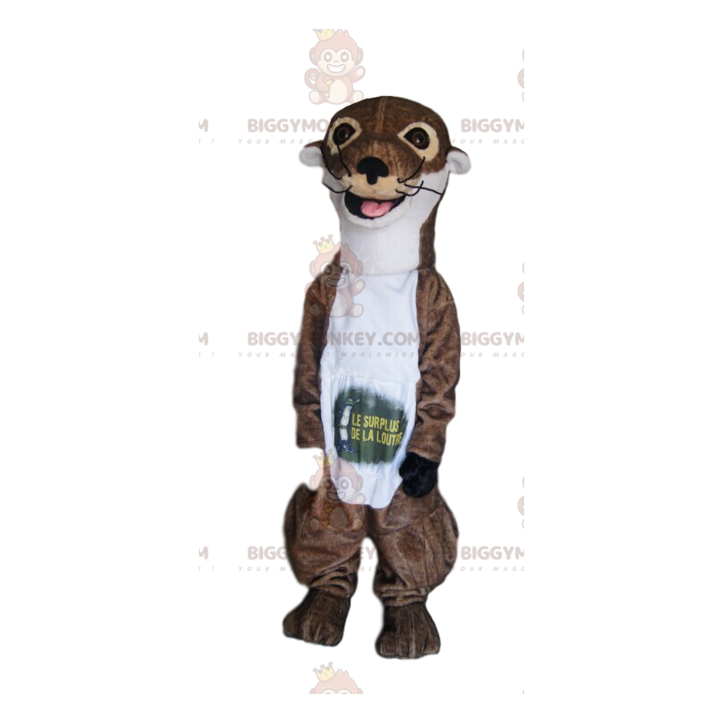 Costume de mascotte BIGGYMONKEY™ de loutre marron et blanche Costume de mascotte BIGGYMONKEY™ de loutre marron et blanche