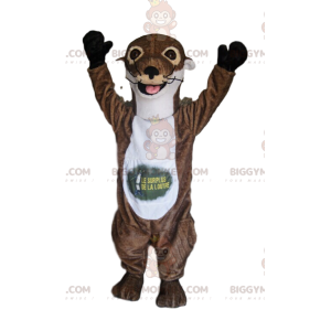 Kostým maskota BIGGYMONKEY™ Hnědá a bílá vydra s obrovským