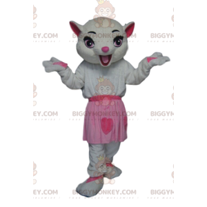 White Pussy BIGGYMONKEY™ Maskottchen-Kostüm mit rosa Rock -