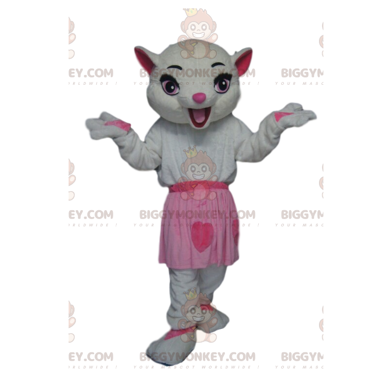 Hvid Pussy BIGGYMONKEY™ maskotkostume med lyserød nederdel -