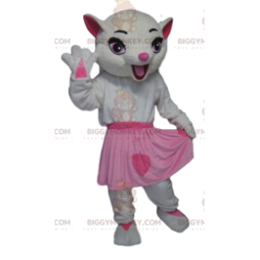 Traje de mascote Pussy BIGGYMONKEY™ branco com saia rosa - Mascotes de gatos - BIGGYMONKEY_013900 - BiggyMonkey.com