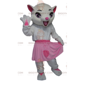 White Pussy BIGGYMONKEY™ Mascot Costume with Pink Skirt -