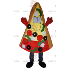 BIGGYMONKEY™ Slice of Olives, Tomatoes and Peppers Pizza Mascot