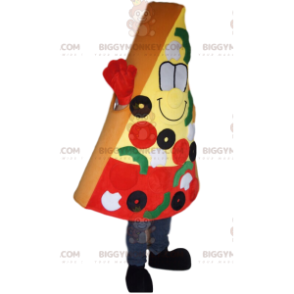 Kostým maskota pizzy BIGGYMONKEY™ s plátkem oliv, rajčat a paprik - Jídlo maskot - BIGGYMONKEY_013902 - BiggyMonkey.com