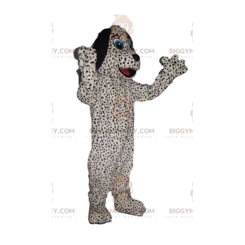 Zwart gespikkelde witte hond BIGGYMONKEY™ mascottekostuum -