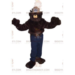 Bruine beer BIGGYMONKEY™ mascottekostuum met beige sheriffhoed
