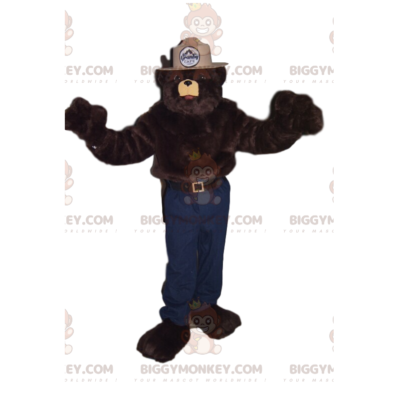 Brown Bear BIGGYMONKEY™ Mascot Costume with Beige Sheriff Hat -