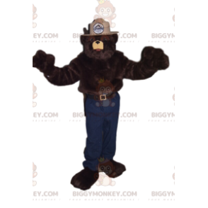 Brown Bear BIGGYMONKEY™ Mascot Costume with Beige Sheriff Hat –
