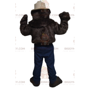 Brun björn BIGGYMONKEY™ maskotdräkt med beige sheriffhatt -