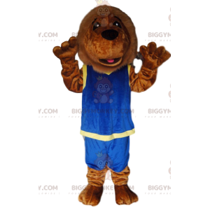 Brown Lion BIGGYMONKEY™ Mascot Costume With Blue Sportswear -