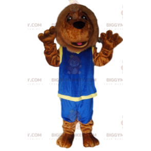 Brauner Löwe BIGGYMONKEY™ Maskottchenkostüm mit blauer