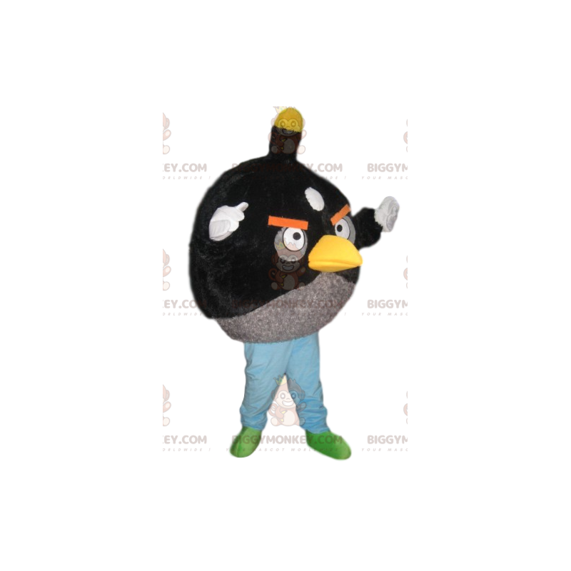 Traje de mascote BIGGYMONKEY™ preto e cinza Angry Bird – Traje de mascote BIGGYMONKEY™ preto e cinza Angry Bird –