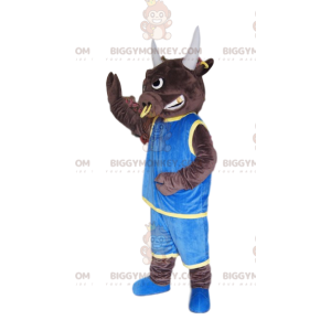 Bull BIGGYMONKEY™ Mascot Costume with Ring and Blue Shirt -