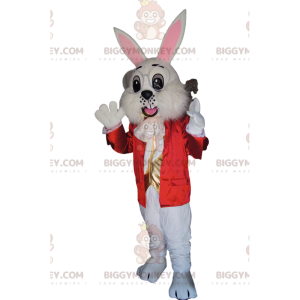 White Rabbit BIGGYMONKEY™ Mascot Costume with Red Jacket and