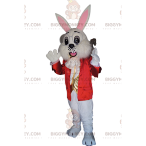 Στολή μασκότ White Rabbit BIGGYMONKEY™ με κόκκινο σακάκι και χρυσό γιλέκο - Μασκότ κουνελιού - BiggyMonkey.com