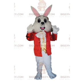 White Rabbit BIGGYMONKEY™ Mascot Costume with Red Jacket and