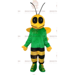 Gelbes und schwarzes Bienen-BIGGYMONKEY™-Maskottchen-Kostüm mit