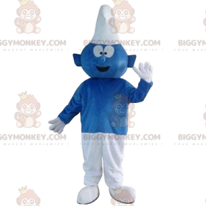 Mycket entusiastisk blå och vit smurf BIGGYMONKEY™ maskotdräkt