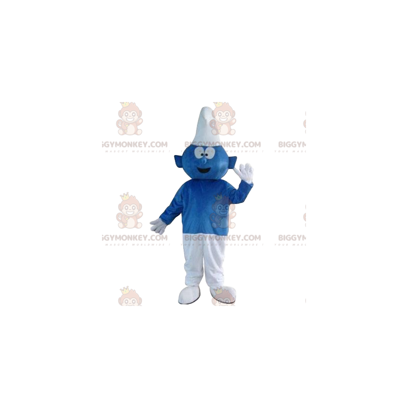Costume da mascotte Puffi BIGGYMONKEY™ blu e bianco molto Costume da mascotte Puffi BIGGYMONKEY™ blu e bianco molto