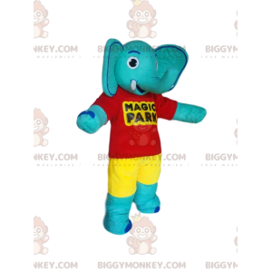 Blue Elephant BIGGYMONKEY™ Mascot Costume with Red T-Shirt and