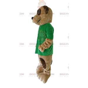 Brun hund BIGGYMONKEY™ maskotdräkt med grön t-shirt -