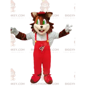 Καφέ Γάτα μασκότ BIGGYMONKEY™ με κόκκινη φόρμα - Biggymonkey.com