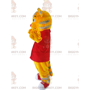 BIGGYMONKEY™ Mascot Costume Yellow Tigger With Red Shirt -