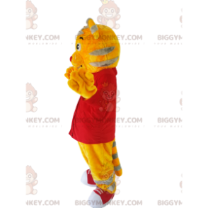BIGGYMONKEY™ maskotkostyme Gul tiger med rød skjorte - Uklassifiserte maskoter - BIGGYMONKEY_013951 - BiggyMonkey.com