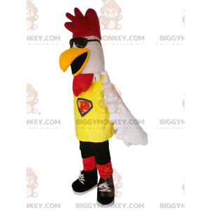 Στολή μασκότ White Chicken BIGGYMONKEY™ με γυαλιά ηλίου - Μασκότ Κοτόπουλα - Πετεινές - Κοτόπουλα - BiggyMonkey.com