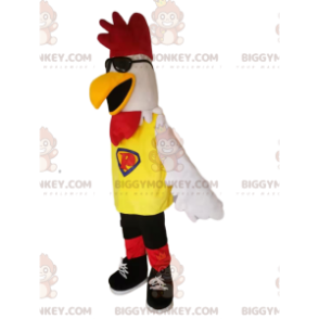 Vit kyckling BIGGYMONKEY™ maskotdräkt med solglasögon - Höns maskot - tuppar - kycklingar - BIGGYMONKEY_013952 - BiggyMonkey.com