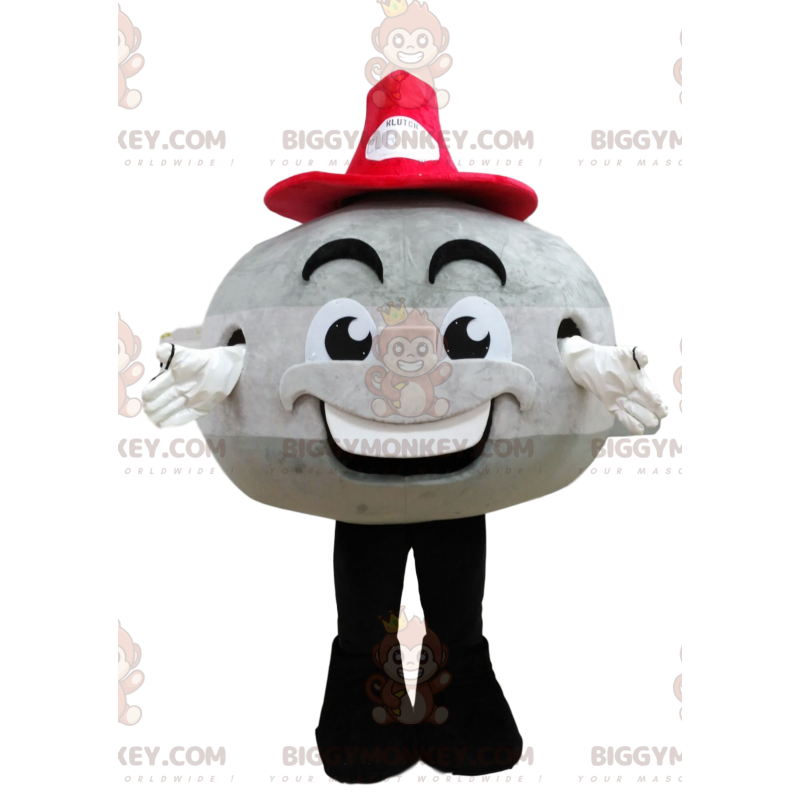 Kostium maskotki BIGGYMONKEY™ Okrągły szary bałwan z czerwoną Kostium maskotki BIGGYMONKEY™ Okrągły szary bałwan z czerwoną