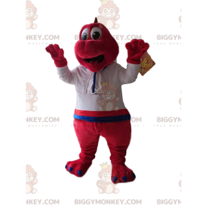 Στολή μασκότ Fuchsia Dinosaur BIGGYMONKEY™ με λευκό πουκάμισο -