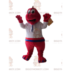 Fuchsia dinosaurus BIGGYMONKEY™ mascottekostuum met wit overhemd - Dinosaur mascottes - BIGGYMONKEY_013955 - BiggyMonkey.com