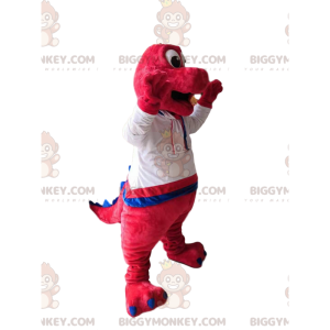 Fuchsia dinosaur BIGGYMONKEY™ maskotkostume med hvid skjorte -